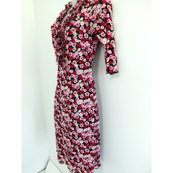 VTG Y2K 90s Zinc Mesh Dress XS/S Pink Red Floral Fairy Romantic Stretch Ruffle - Picture 3 of 13